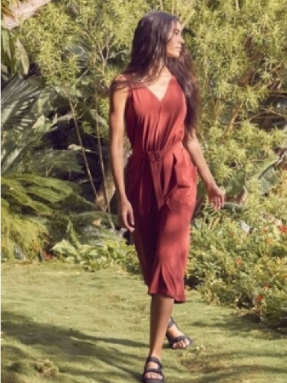 Athleta Sarasota Rust V-Neck Sleeveless Jumpsuit, Pockets, Lightweight Travel, L